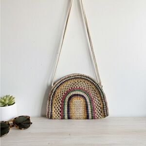 Vintage 1970s/1980s Straw Colorful Arch Rainbow Boho Bag Purse